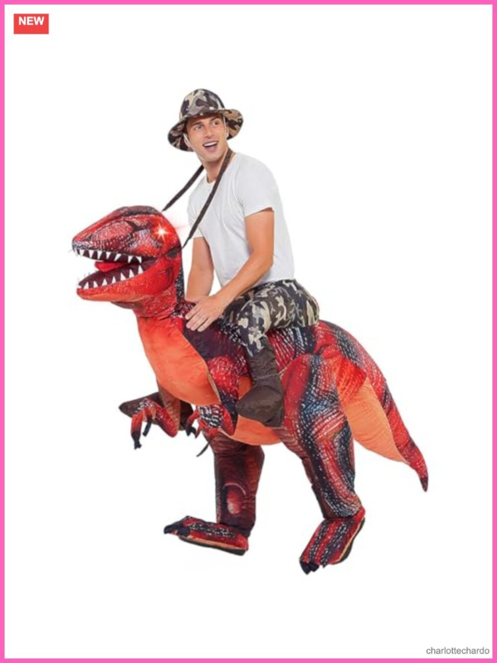Inflatable Dinosaur Costume Adult Red T-Rex Blow Up Halloween Party